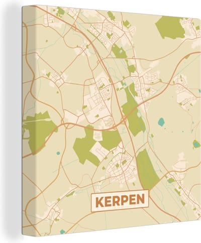 Canvas Schilderij Kerpen - Stadskaart - Plattegrond - Vintage - Kaart - 20x20 cm - Wanddecoratie