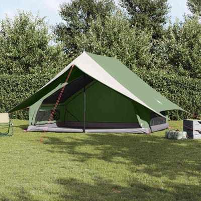 vidaXL - Familietent - met - dak - Groen - en - Wit - 315 - x - 286 - x - 200 - cm