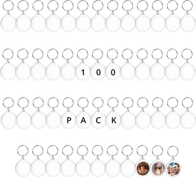 Dailygoods- Sleutelhanger 50 Stuks - Ronde Acryl Sleutelhangers - Foto Sleutelhanger - Metalen Sleutelring - 4 cm Diameter - Makkelijk Aan Te Passsen