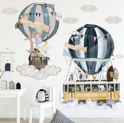 Muursticker - Luchtballon dieren - Kinderkamer decoratie - Babykamer - Muurdecoratie