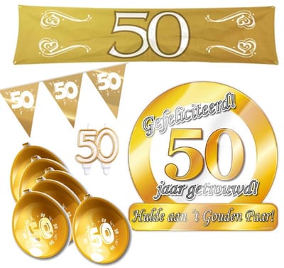 50 jaar getrouwd 5 delig m1 pakket-Jubileum feestpakket - gouden bruiloft.
