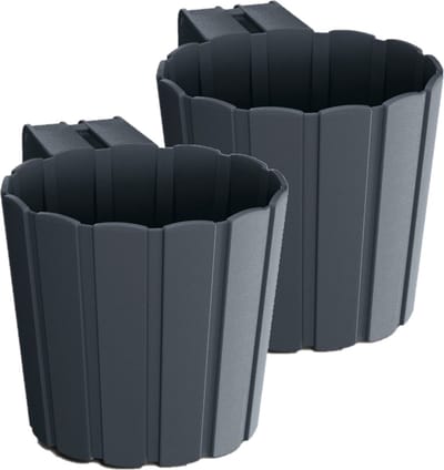 Prosperplast balkon plantenpot - Set van 2x stuks - bloempot met haak - antraciet - kunststof - D14 cm - Tuin/balkon - hangend