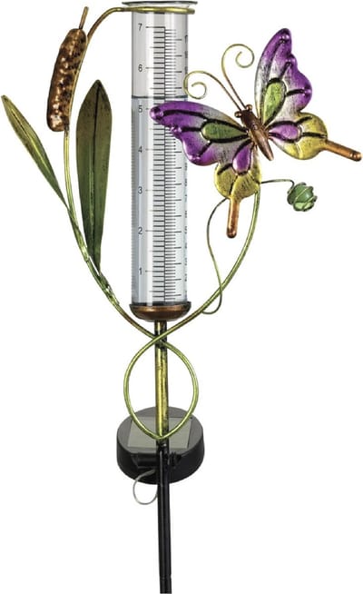 Regenmeter op Zonne-energie met Vlinder - Tuinbeeld met Ledverlichting