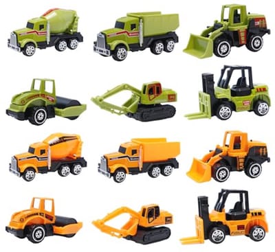 Bouwvrachtwagenset - Mini voertuigen - Kinderen spelen - Robuuste metalen constructie - 12 stuks - Geel Groen