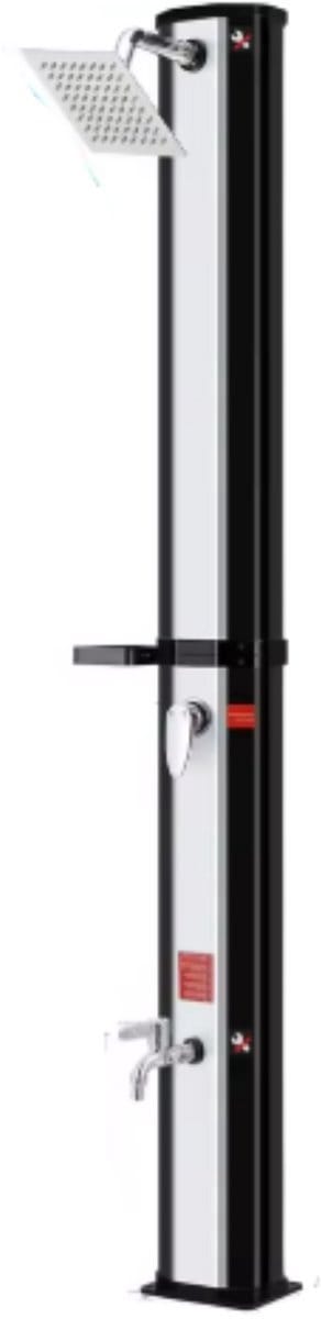 Zonneverwarmde Buitendouche Valora - Tuindouche - Kampeerdouche - Voor Tuin, Camping, Zwembad & Strand - Met Douchekop en Mengkraan - 40L - Zwart & zilver