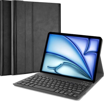 Just in Case tablet Hoes met Toetsenbord geschikt voor iPad Air 11 inch (M4 2026 / M3 2025 / M2 2024) - AZERTY Bluetooth Keyboard Case - Zwart