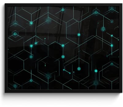 Poster in lijst - Fotolijst 70x50 cm - Posters - Gaming - Netwerk - Blauw - Punten - Patroon - Posterlijst zwart - Decoratie - Wanddecoratie woonkamer - Muurdecoratie slaapkamer