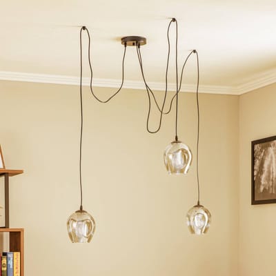 EMIBIG LIGHTING Hanglamp Starla, glas grafiet, 3-lamps decentraal