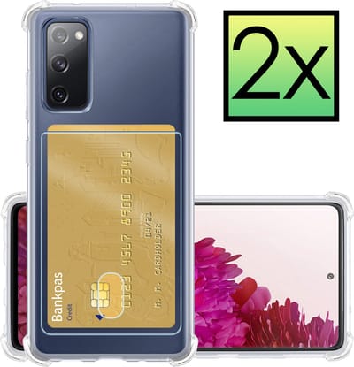 Hoesje - 2 Stuks - Geschikt voor Samsung Galaxy S20 FE - Met Pashouder en Kaarthouder - Telefoon Hoes Shockproof - Siliconen Case - Back Cover - Shock Proof - Pasjes Houder - Transparant