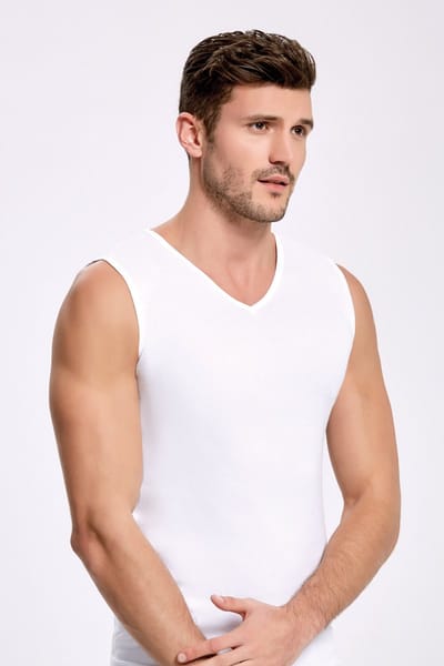 2 Pack ilke® Mouwloos V Hals Heren T Shirt - 100% Katoen-Wit-XL