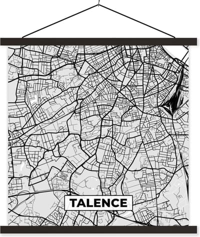 Posterhanger incl. Poster 60x60 cm - Schoolplaat - Kaart - Stadskaart - Talence - Plattegrond - Frankrijk - Textielposter - Zwarte latten - Stadskaart