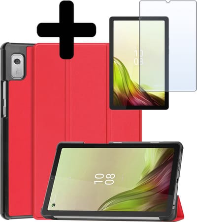 Hoes - Geschikt voor Lenovo Tab M9 - Met Screenprotector - Trifold Bookcase - Hard Cover - Hardcover Book Case - Tablet Hoesje - Rood