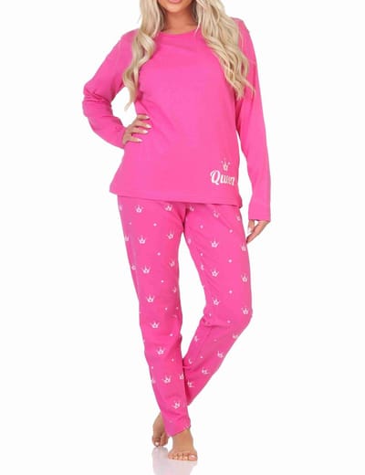 Lange Normann damespyjama in prachtige kleuren en een kroonmotief