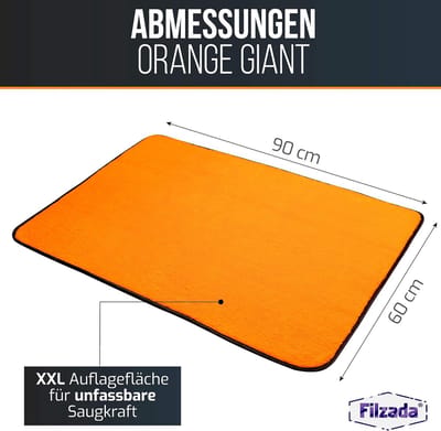 2X Orange auto microvezeldoek Giant XXL (60 x 90 cm) - auto-microvezeldoek die lakvriendelijk is - ongelooflijke zuigkracht en pluisvrij dankzij extreem zachte microvezel - autopoetsdoeken voor professionele autoverzorging