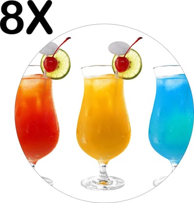 Luxe Ronde Placemat - Gekleurde Cocktails - Set van 8 Placemats - 50x50 cm - 2 mm dik Vinyl - Anti Slip - Afneembaar
