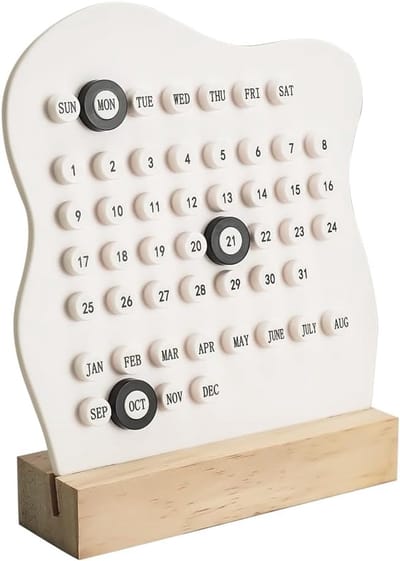 Desktop Perpetuele Kalender - kalender 2026 - Herbruikbare Blokkalender voor op het Bureau - kalender 2026 maandkalender -Moderne Ringdatumkalender - Wit