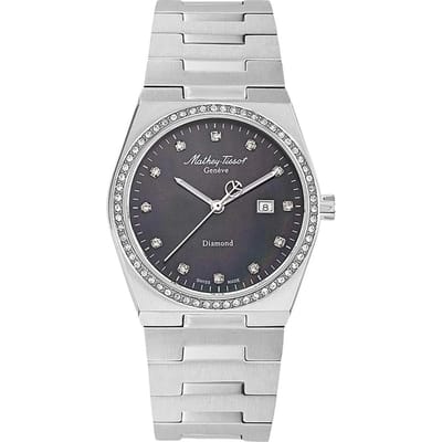 Mathey-Tissot Zeus Diamantaccenten Roestvrij Staal Zwarte Wijzerplaat Kwarts D118SAN Dameshorloge zwart