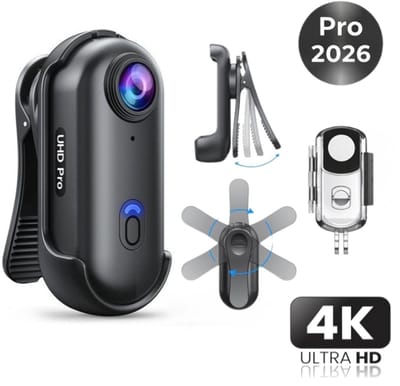 2026 Professionele 4K PRO Bodycam – 120° UHD Groothoeklens – Action Sports Camera – Met Live App-View – WiFi camera - Magnetisch & Type-C – Discreet & Draagbaar – Pocket camera – Zwart