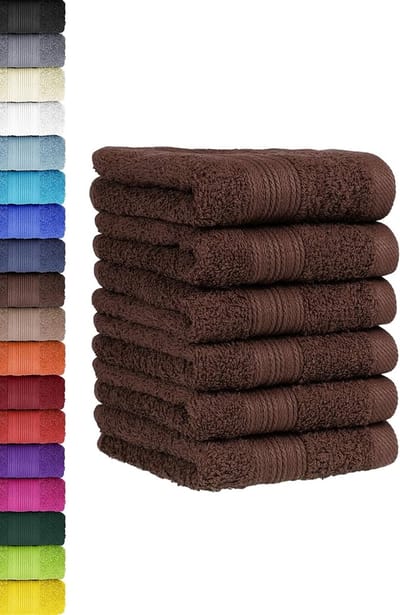 Famanu - Set van 6 handdoekenset voor gasten, handdoeken met ophanglus van zacht katoen, 30 x 50 cm, gastendoekjes voor de handreiniging, Öko-Tex Standard 100 gecertificeerd, chocolade