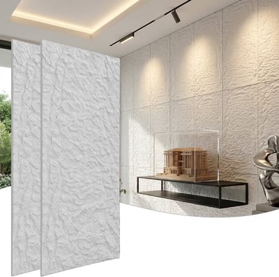 Froadp 2 stuks Plaatwerk met rotslook, 120 x 60 cm, 5 cm dik wandpanelen, PU-wandbekleding Zuiver wit