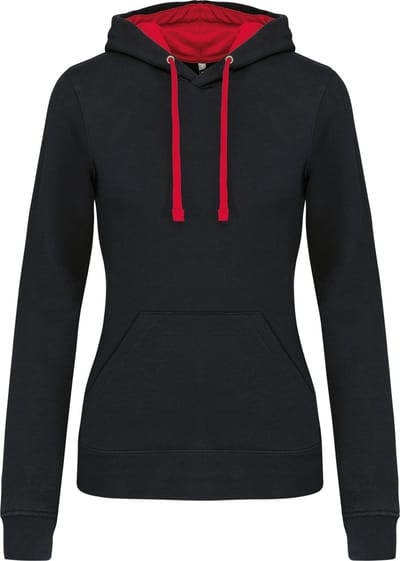 Kariban Damessweater met capuchon in contrasterende kleur K465 - BLACK / RED - M