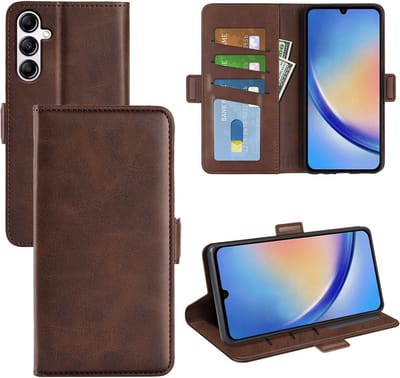 MobyDefend Hoesje - Geschikt voor Samsung Galaxy A34 - Luxe Wallet Book Case (Sluiting Zijkant) - Bruin