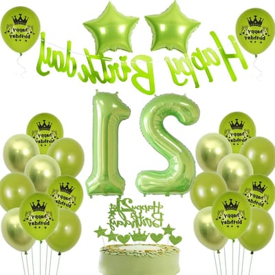 Verjaardagsballonnen voor 21-jarigen - Groene decoratie voor mannen en vrouwen - Feestversiering en taartdecoratie voor een onvergetelijke verjaardag