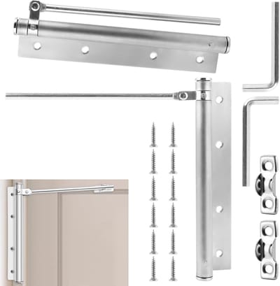 Automatische deursluiter 19 x 42 cm van massief staal - set van 2 stuks - draagvermogen 50 kg - instelbare veer - inclusief schroeven - voor binnendeur en tuinpoort