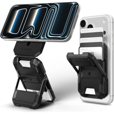 Spigen Tough Armor Pro Magnetische Wallet Geschikt voor iPhone 17/16/15/14/13/12 | MagSafe Compatibel | Kaarthouder met Standaard | RFID Bescherming | 5 Pasjes | Zwart