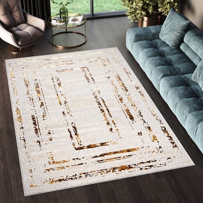 Tapiso Golden Vloerkleed Tapijt Beige Modern Woonkamer Maat- 80x150