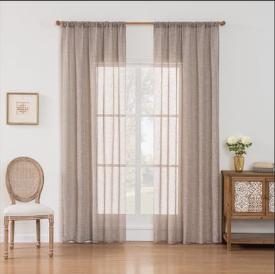 Linnenlook slub voile gordijnen met oogjes voor woonkamer slaapkamer modern boho natuurlijk gordijn semi-transparant oogjesgordijn transparant, bruin,132 x 160 cm