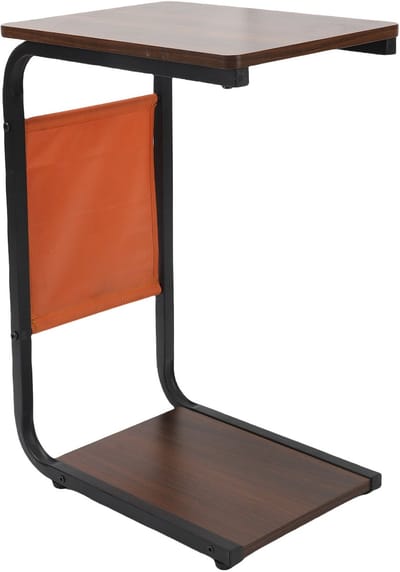 C Vormige Bijzettafel – Verrijdbare Laptoptafel met Dubbele Opbergruimte – Industriële Sofa Tafel met Wielen – Compacte Bijzettafel voor Kleine Ruimtes