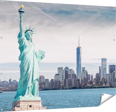 Gards Tuinposter Vrijheidsbeeld in New York - 150x120 cm - Tuindoek - Tuindecoratie - Wanddecoratie buiten - Tuinschilderij
