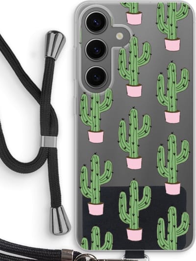 Case Company® - Hoesje met koord geschikt voor Samsung Galaxy S24 hoesje met Koord - Cactus Lover - Telefoonhoesje met Zwart Koord - Bescherming aan alle Kanten en Over de Schermrand