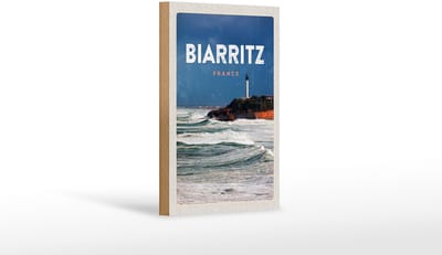 Holzschild Reise 12x18 cm Biarritz France Meer Urlaub Geschenk