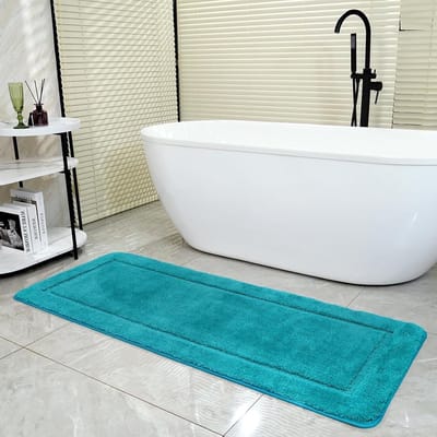 Badmat 60x150cm, Extra Groot, Hoogpolig Microfiber, Antislip en Wasbaar, Absorberend voor Bad en Toilet, Turquoise Kleur