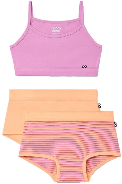 Woody ondergoed set meisjes - lilaroze – streep - 1 topje en 2 boxers - maat 164