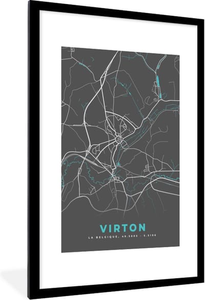 Fotolijst incl. Poster - Kaart – Plattegrond – Stadskaart – Virton – België - Grijs - 80x120 cm - Posterlijst