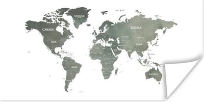 Wereldkaarten - Wereldkaart - Grijs - Design - 160x80 cm