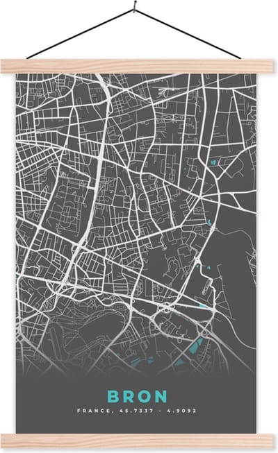 Posterhanger incl. Poster 40x60 cm - Schoolplaat - Bron - Plattegrond - Kaart - Frankrijk - Stadskaart - Textielposter - Blanke latten - Stadskaart