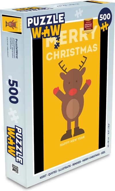 Puzzel Kerst - Quotes - Illustratie - Rendier - Merry Christmas - Geel - Legpuzzel - Puzzel 500 stukjes - Kerst - Cadeau - Kerstcadeau voor mannen, vrouwen en kinderen