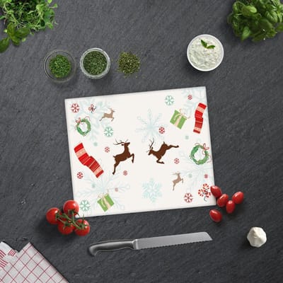 Kerstthema Tempered Glas Snijplank 29cm × 34cm - Glassnijplank