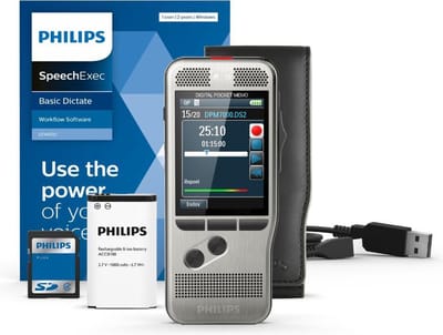 Philips PocketMemo Dicteerapparaat DPM7000 - Stereo MP3 - Schuifschakelaar (US) - SpeechExec Dictate 2-jaar licentie - Windows