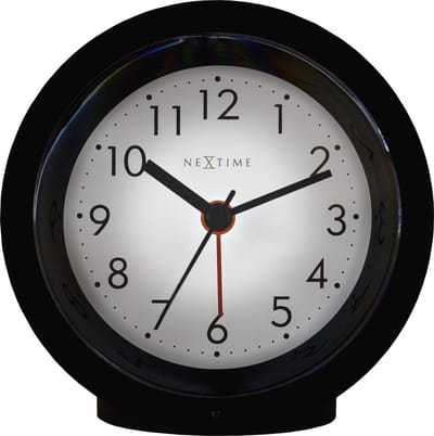 Tafelwekker Ø10,5 cm x 3,6 cm - Stil - Verlichte Wijzerplaat - Zwart - ABS - NeXtime Circle