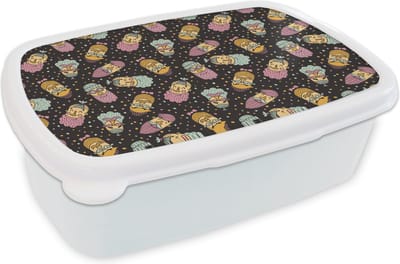Broodtrommel Wit - Lunchbox - Brooddoos - Patronen - Baard - Gezicht - Jongens - Kinderen - Kids - 18x12x6 cm - Volwassenen