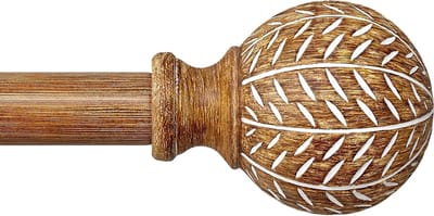 SnelShoppen - Uittrekbare Gordijnroede 80-218 cm, 25 mm Diameter, Houtlook Boho-stijl, Metalen Stevige Constructie, Inclusief Decoratieve Bladeindstuk