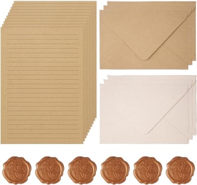 Vintage Briefpapier Set met 22 Stukken, A5 Schrijfpapier, Linnen Enveloppen en Wax Seal Stickers voor Liefdesbrieven, Bruiloften en Uitnodigingen
