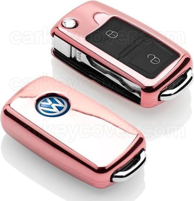 Autosleutel Hoesje geschikt voor Volkswagen / VW - SleutelCover - TPU Autosleutel Cover - Sleutelhoesje Rose Goud Hoogglans