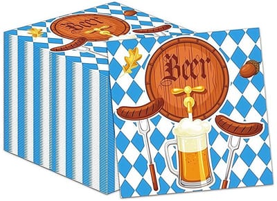 Dailygoods- Servetten 20 stuks - Beierse Servetten - Oktoberfest Decor - 33x33 cm - Blauw-wit Ruitpatroon - Feestelijke Sfeer - Feestservetten
