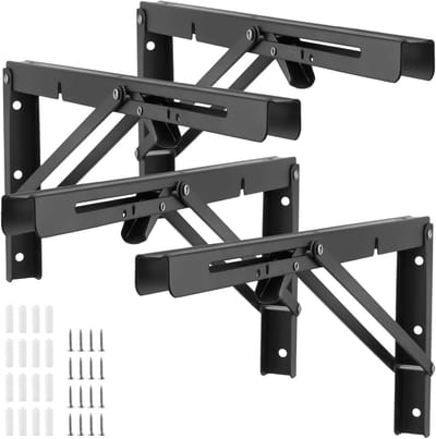 Allecto plus - Opvouwbare plankbeugels zwart 40 cm - set van 4 - koudgewalst staal - 90 graden - driehoekig - vouwscharnier - keuken, kantoor, woonkamer, slaapkamer